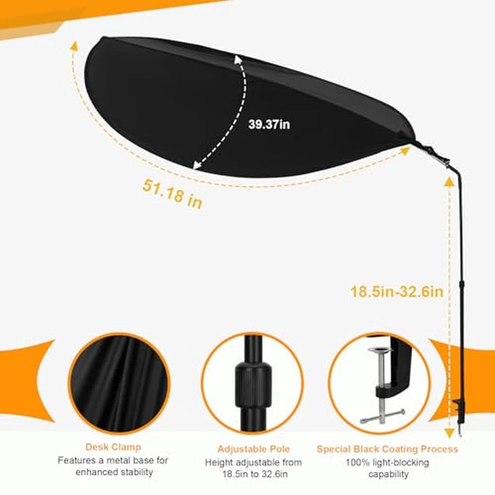 Office Cubicle Desk Shade，Portable Cubicle Light Shield and Office Shade to Block Overhead Light，Adjustable Desk Shade for Cubicle to Block Light & Reduce Glare - Essential Office Accessories（Black） by P Polerden - Image 2