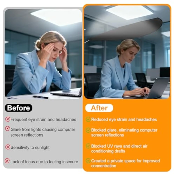 Office Cubicle Desk Shade，Portable Cubicle Light Shield and Office Shade to Block Overhead Light，Adjustable Desk Shade for Cubicle to Block Light & Reduce Glare - Essential Office Accessories（Black） by P Polerden - Image 3