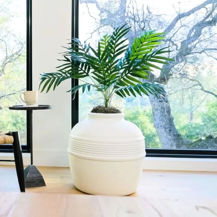 Good Pet Stuff Hidden Litter Box Planter, Original Round Indoor Style, Decorative Cat Litter Enclosure with Carbon Filter, Improved Design, Base Kit, Palm Plant, Classic White by Good Pet Stuff - Image 2