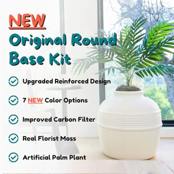 Good Pet Stuff Hidden Litter Box Planter, Original Round Indoor Style, Decorative Cat Litter Enclosure with Carbon Filter, Improved Design, Base Kit, Palm Plant, Classic White by Good Pet Stuff - Image 3