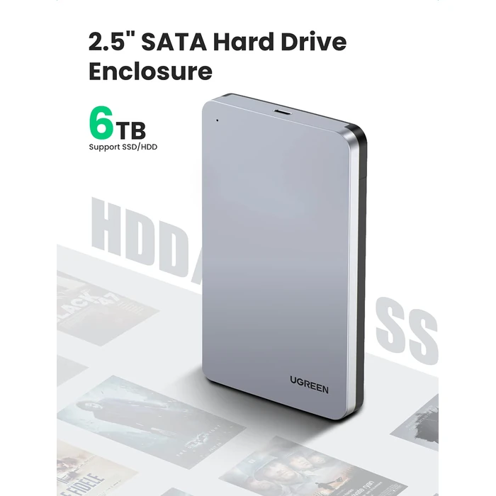 UGREEN USB C Hard Drive Enclosure, Tool-Free 2.5 Inch External SSD Enclosure USB 3.1 Gen 2 Type C to SATA HDD Case Designed for SATA III II I Up to 6TB, Support UASP, Aluminum Case Heatsink by UGREEN - Image 2