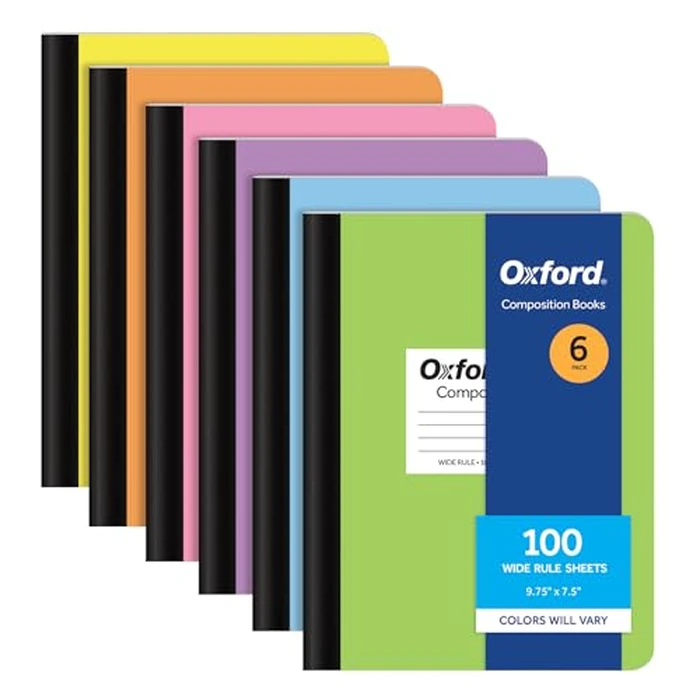 Oxford Composition Notebooks, 6 Pack, Cover Colors Vary, Wide Ruled Paper, 9-3/4 x 7-1/2 Inch School Journals, Assorted Pastel Covers, 100 Sheets, per Book (63759) by Oxford - Used - Very Good condition - CA$16.13