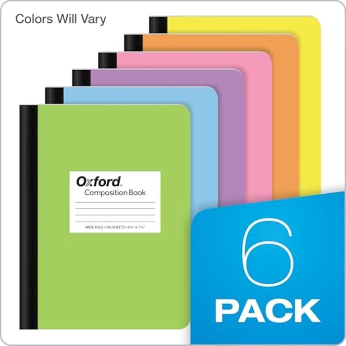 Oxford Composition Notebooks, 6 Pack, Cover Colors Vary, Wide Ruled Paper, 9-3/4 x 7-1/2 Inch School Journals, Assorted Pastel Covers, 100 Sheets, per Book (63759) by Oxford - Image 7