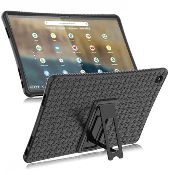 INSOLKIDON Compatible with Lenovo Chromebook Duet 3 / Duet 370 (11 inch) Tablet Case Full Coverage Ultra Slim Silicone Shockproof Lightweight Cover Case Support Protective Sleeve (Black) by INSOLKIDON - Used - Like New condition - US$19.00