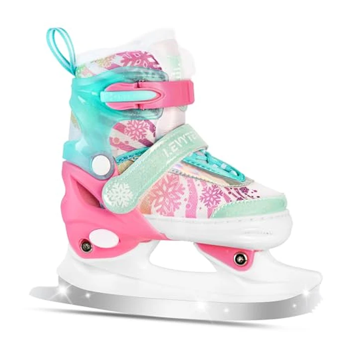 LEVYTEMP Adjustable Snowflake Ice Skates for Kids Boys Girls, Comfort Lining Ice Skating Shoes Every Winter Adventure for Beginner - Sizes Large Ages 8-12,Green & Pink by LEVYTEMP - Image 1