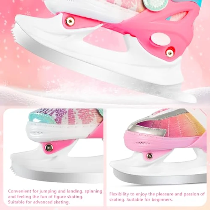 LEVYTEMP Adjustable Snowflake Ice Skates for Kids Boys Girls, Comfort Lining Ice Skating Shoes Every Winter Adventure for Beginner - Sizes Large Ages 8-12,Green & Pink by LEVYTEMP - Image 5