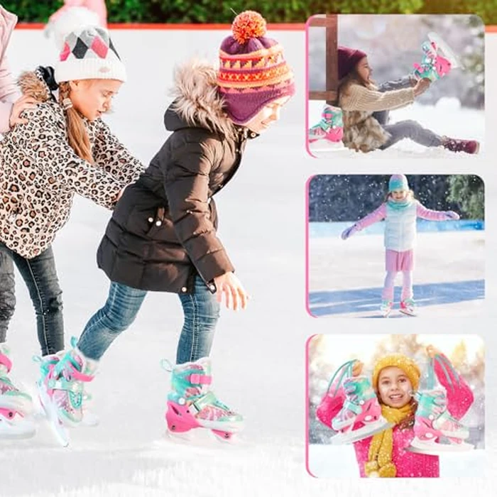LEVYTEMP Adjustable Snowflake Ice Skates for Kids Boys Girls, Comfort Lining Ice Skating Shoes Every Winter Adventure for Beginner - Sizes Large Ages 8-12,Green & Pink by LEVYTEMP - Image 7
