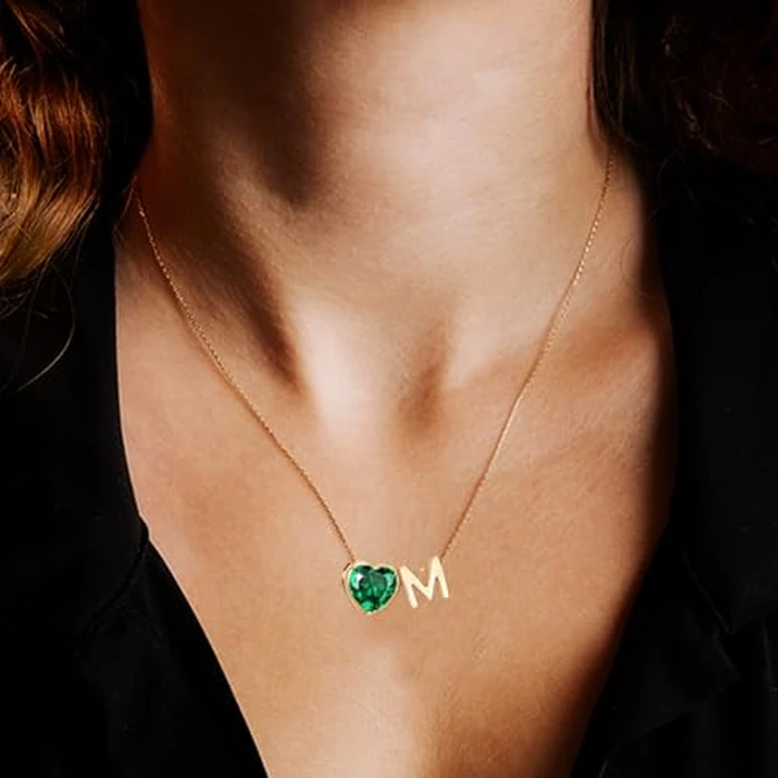 Esrial Heart Birthstone Initial Necklace for Women Girls,14K Gold Plated Heart Letter A-Z Necklace Dainty Birthday Trendy Jewelry Gifts for Women Girls Daughter(October,Initial Q) by Esrial - Image 3