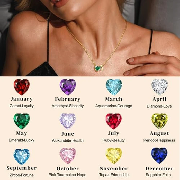 Esrial Heart Birthstone Initial Necklace for Women Girls,14K Gold Plated Heart Letter A-Z Necklace Dainty Birthday Trendy Jewelry Gifts for Women Girls Daughter(October,Initial Q) by Esrial - Image 6