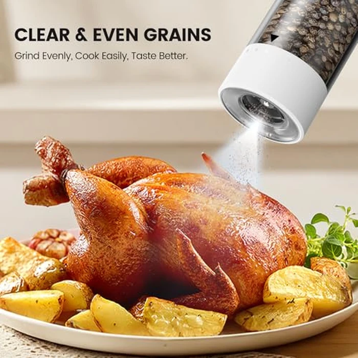 Electric Salt and Pepper Grinder Set - Rechargeable Automatic Salt and Pepper Shakers, Kitchen Appliances with External Adjustable Coarseness, Larger Hopper for Cooking, Home Gifts(2 Pack,White/White) by Gaivis - Image 5