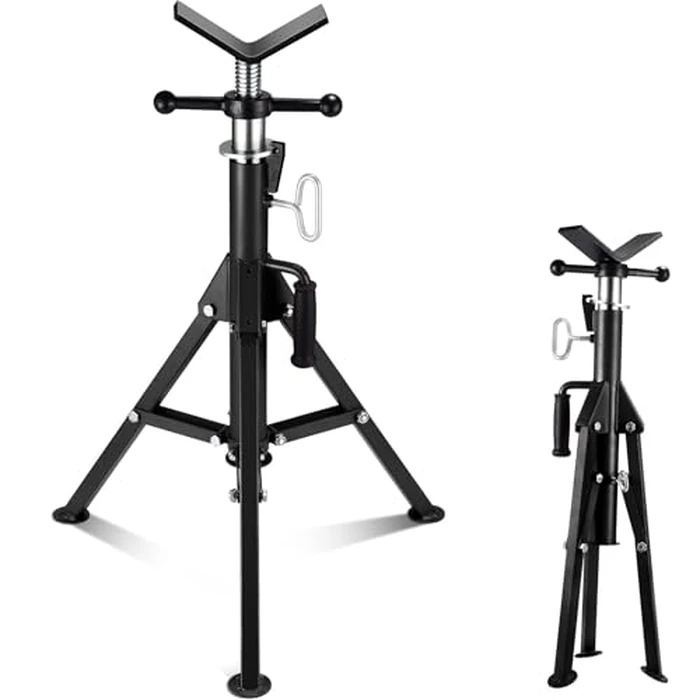 V Head Pipe Jack Stand, Heavy Duty Pipe Stand, 2500LB Jack Stands Carbon Steel with Portable Folding Legs 28-52 Inch Height Adjustable 1/8"-12" Capacity by ExploreHorizon - Used - Good condition