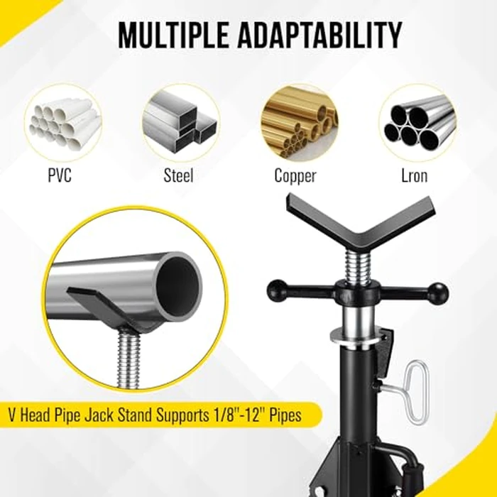 V Head Pipe Jack Stand, Heavy Duty Pipe Stand, 2500LB Jack Stands Carbon Steel with Portable Folding Legs 28-52 Inch Height Adjustable 1/8"-12" Capacity by ExploreHorizon - Image 6