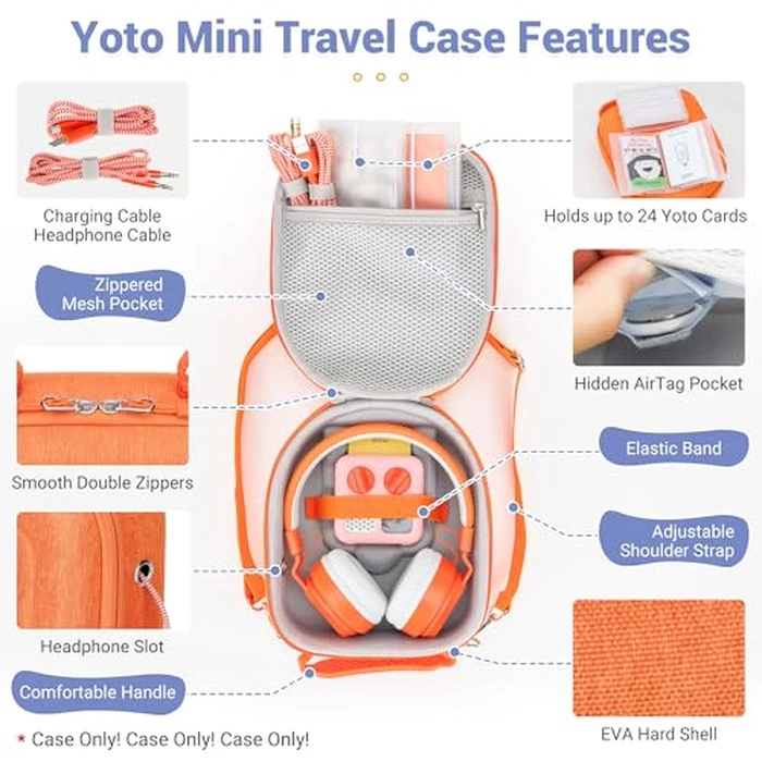 PROfezzion Travel Case for Yoto Mini with Headphones, Hard Shell Carrying Case with Adjustable Shoulder Strap, Holds Mini, Headphones and Up to 24 Audiobook Cards - Blue by PROfezzion - Image 3