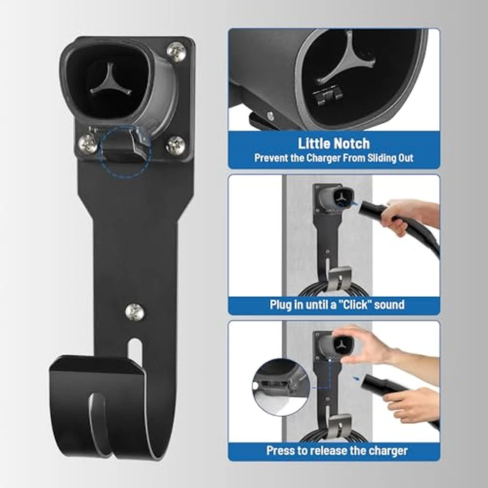 MECMO for Tesla Charger Holder - Wall Mount Dock & J-Hook for Model 3/Y/X/S, Heavy Duty Steel EV Charging Cord Hanger Compatible with NACS Connector by MECMO - Image 6