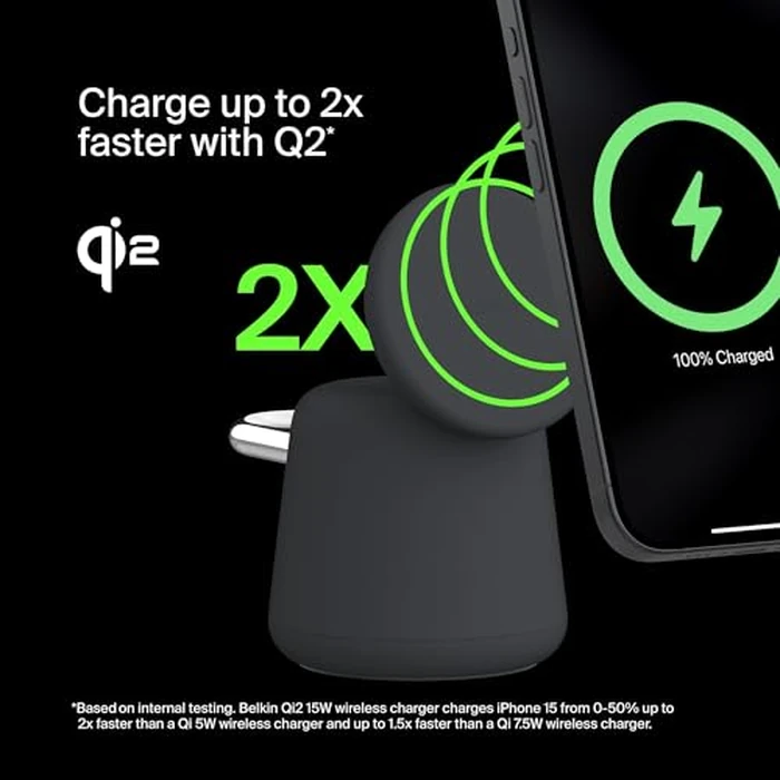 Belkin 2-in-1 Qi2 Wireless Charging Dock 15W Fast Charge iPhone Charger Compatible with iPhone 17, 16, 15, 14, and 13 Series, AirPods, and Other Qi2 Enabled Devices, Includes Power Supply - Black by Belkin - Image 1