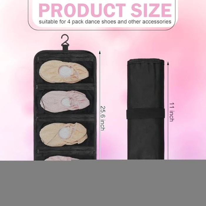 Vincreem Dance Shoe Organizer Hanging 4 Mesh Pockets Portable Shoe Bag Travel Foldable Dance Hanging Organizer for Ballet Competition Accessories, Unisex-adult by Vincreem - Image 2