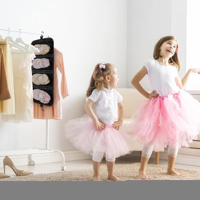 Vincreem Dance Shoe Organizer Hanging 4 Mesh Pockets Portable Shoe Bag Travel Foldable Dance Hanging Organizer for Ballet Competition Accessories, Unisex-adult by Vincreem - Image 5