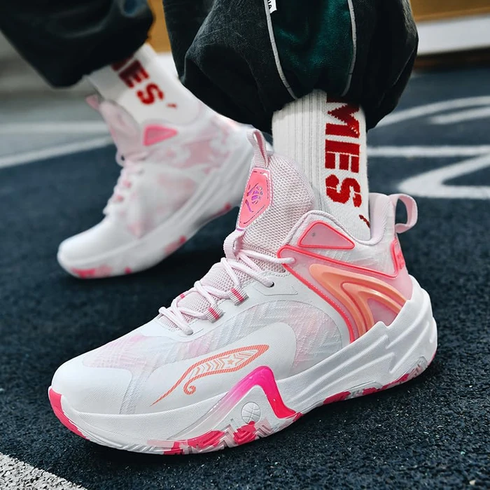 ZHNSHM Basketball Shoes for Women Fashion High Top Athletic Sneakers Lightweight Volleyball Shoes Walking Running Outdoor Sport Shoes Pink by ZHNSHM - Image 3
