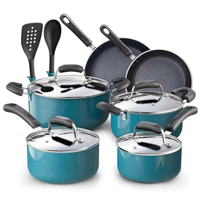 Cook N Home Pots and Pans Nonstick Cookware Set 12-Piece, Kitchen Cooking Set with Frying Pans and Saucepans, Induction Compatible, Turquoise by Cook N Home - Image 1