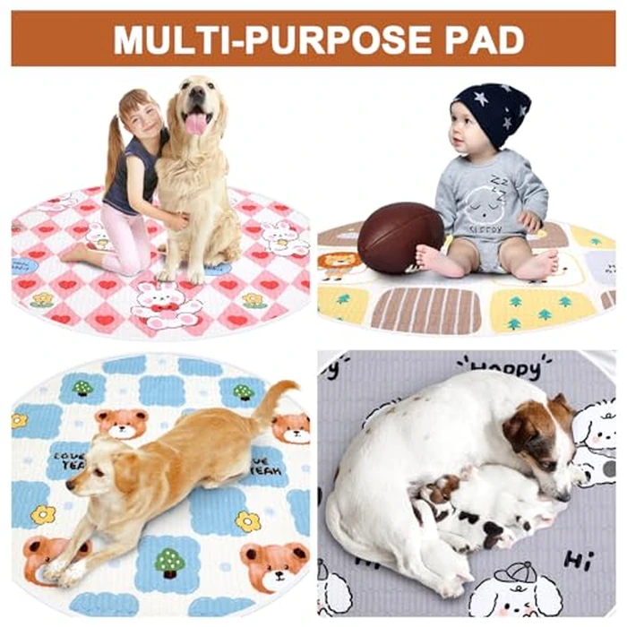 OPEYATOYS 4 Pack 32" Round Whelping Pads for Dogs,Waterproof Round Whelping Pads,Reusable Pet Pee Pads Washable Puppy Training Pad Whelping Floor Pad Whelping Box Supplies for Dogs (32", Round) by OPEYATOYS - Image 4