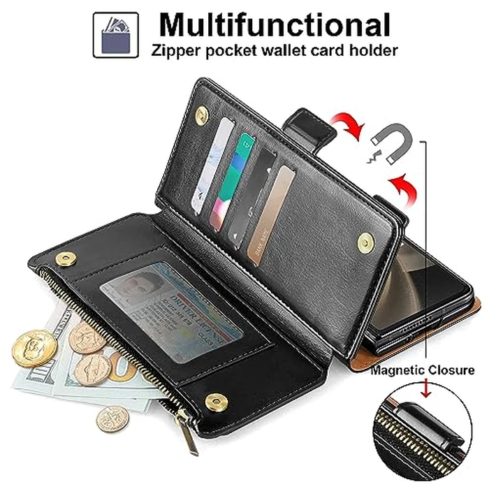 Antsturdy Compatible with Samsung Galaxy Z Fold 5 Case Wallet Women with【S Pen Holder】 Phone Case with Card Holder Strap PU Leather RFID Blocking Flip Protective Cover Credit Slots Men,Black by Antsturdy - Image 4