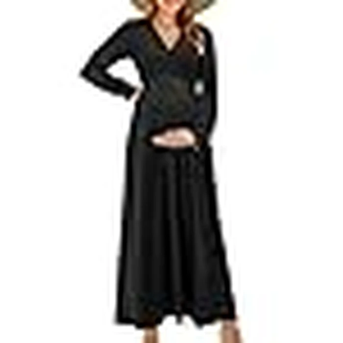 OUGES Fall Maternity Maxi Dresses Long Sleeve Wrap V Neck Baby Shower Dress Maternity Clothes 2025(Black,S) by OUGES - Image 3