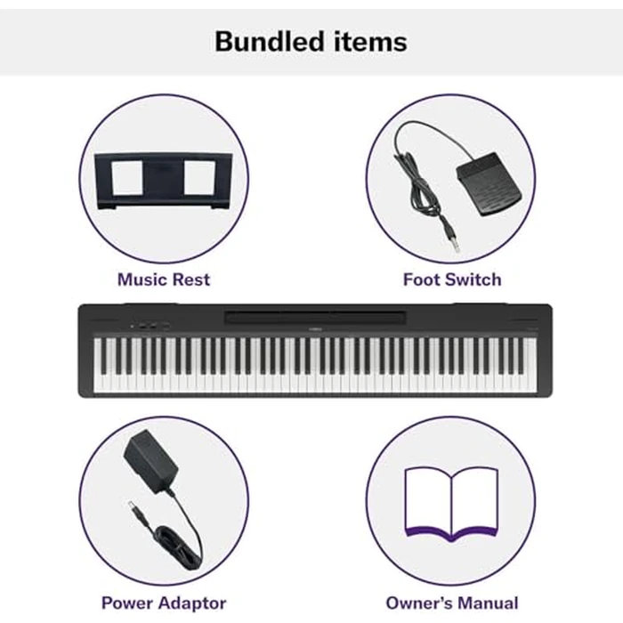 Yamaha 88-Key Digital Piano with Weighted Keys, Compact Design, Bluetooth, Keyboard, Music Rest, Sustain Foot Switch, and Built-in Speakers for Home Practice or Travel P145BT by Yamaha - Image 4
