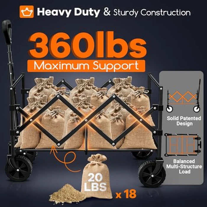 Originsure Collapsible Wagon Cart Foldable - Portable Heavy Duty Folding Beach Wagons with Wheels - Outdoor Utility Carts for Groceries, Shopping, Camping, Sports, Garden with Large Capacity - Black by Originsure - Image 5