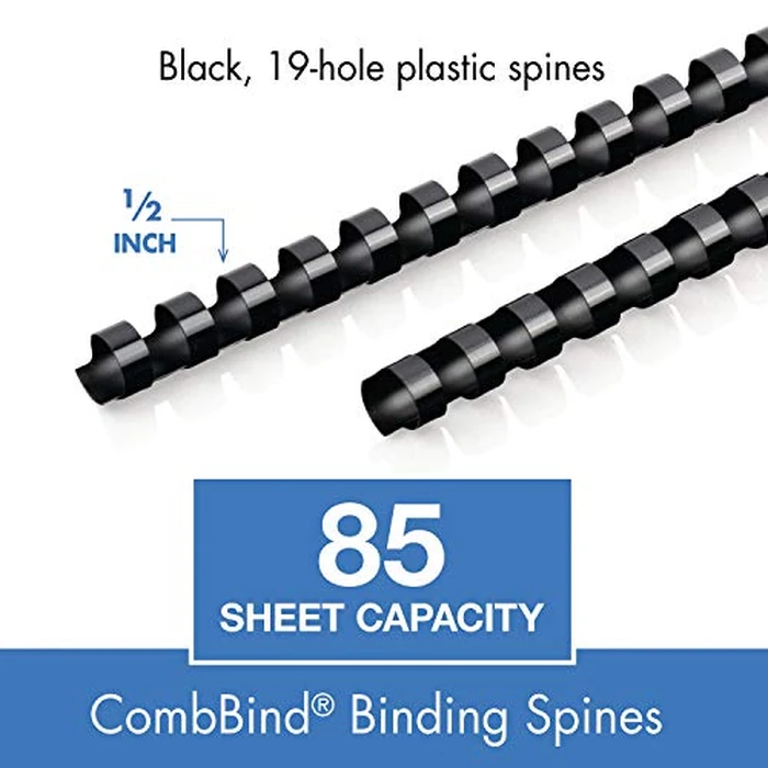 Mead CombBind Binding Spines/Spirals/Coils/Combs, 1/2", 85 Sheet Capacity, Black, 125 Pack (4000134) by Mead - Image 2