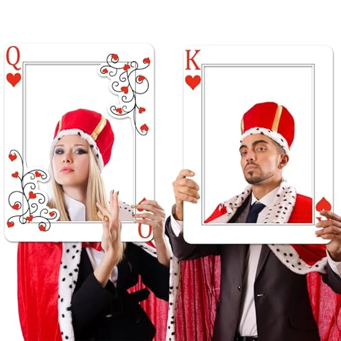 Casino Night Party Decorations Queen and King of Hearts Playing Card Frames Las Vegas Photo Booth Prop for Poker Night Good Luck Party Carnival Birthday Photo Props Decorations 22.4 x 16.9 Inches by party greeting - Used - Like New condition - US$15.47