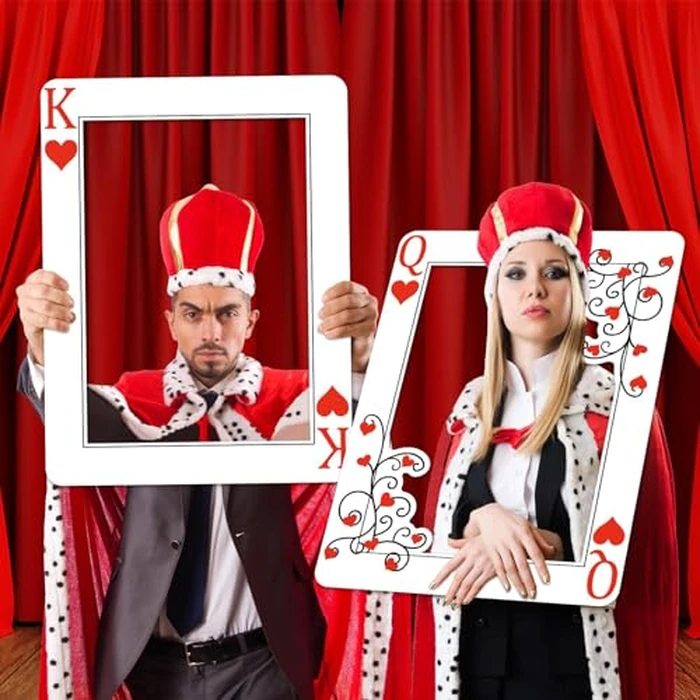 Casino Night Party Decorations Queen and King of Hearts Playing Card Frames Las Vegas Photo Booth Prop for Poker Night Good Luck Party Carnival Birthday Photo Props Decorations 22.4 x 16.9 Inches by party greeting - Image 5