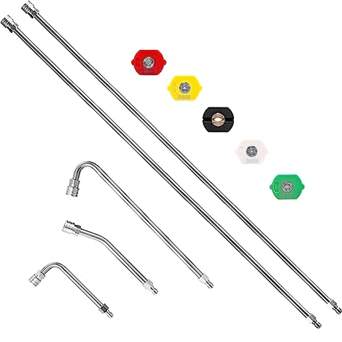M MINGLE Pressure Washer Extension Wand - 120" Upgrade Power Washer Lance - Pressure Washer Accessories with 5 Nozzle Tips - 30 degrees/90 degrees/120 degrees Curved Rod, 1/4" Quick Connect by M MINGLE - Used - Like New condition - US$37.77