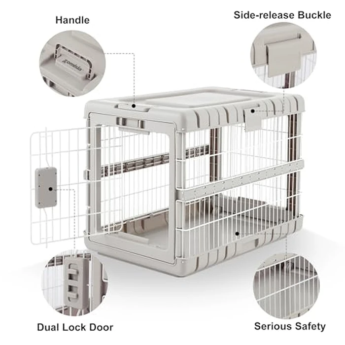 ZOMISIA Collapsible Dog Crate for Dogs - 28" L Heavy Duty Dog Kennel No Tools Required with 4 Sides Steel Foldable Cage for Dogs Indoor Furniture, Portable Carrier with 2 Smooth Wheels, Beige by ZOMISIA - Image 5