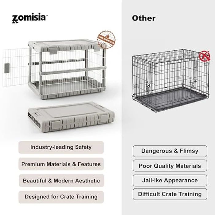 ZOMISIA Collapsible Dog Crate for Dogs - 28" L Heavy Duty Dog Kennel No Tools Required with 4 Sides Steel Foldable Cage for Dogs Indoor Furniture, Portable Carrier with 2 Smooth Wheels, Beige by ZOMISIA - Image 7
