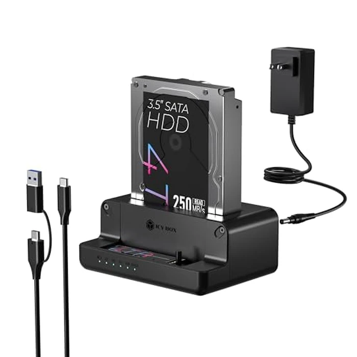 M.2 NVMe & SATA SSD/HDD Hard Drive Docking Station, ICY BOX USB-C 10Gbps M.2 NVMe&SATA Cloner&Reader, Dual Bay Hard Drive cloner for 2.5"/3.5" SSD&HDD Hard Drives, 2 Way Offline Cloning Clone Station by ICY BOX - Used - Like New condition