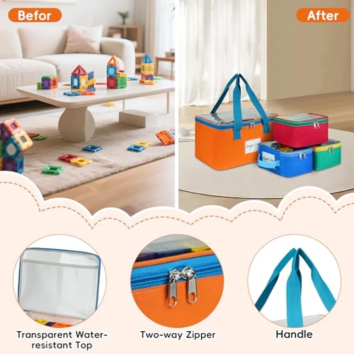 4 Pack Magnetic Tiles Storage Bags,Magnetic Tile Storage Bin,Toy Organizer Case with Mesh Pocket and Tag Pocket for Board Game,Puzzle and Lego Bricks by ZIOZERTT - Image 3