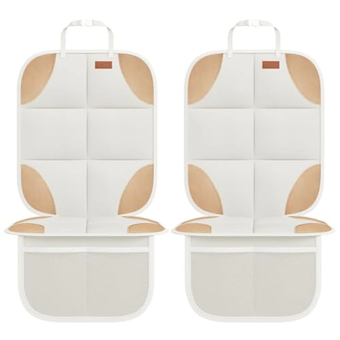 SMART ELF Car Seat Protector, 2Pack Seat Protector Protect Child Seats with Thickest Padding and Non-Slip Backing Mesh Pockets for Baby and Pet,Sedan SUV Truck (Beige Brown) by SMART ELF - Used - Like New condition - US$26.58