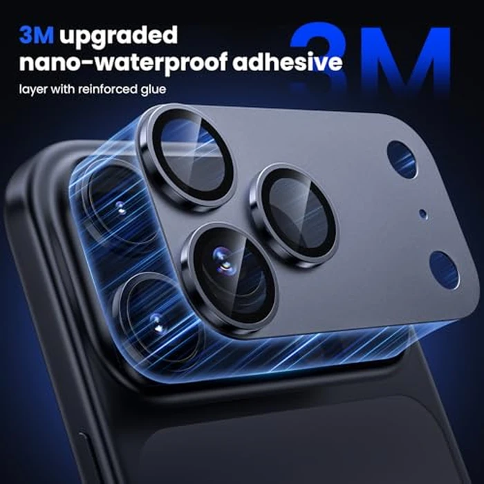 WSKEN for iPhone 17 Pro Max Camera Lens Protector, [Military Grade Shatterproof] [Strong Adhesion] Metal Aluminum Alloy Tempered Glass Camera Screen Protector for i, Blue Titanium by WSKEN - Image 4