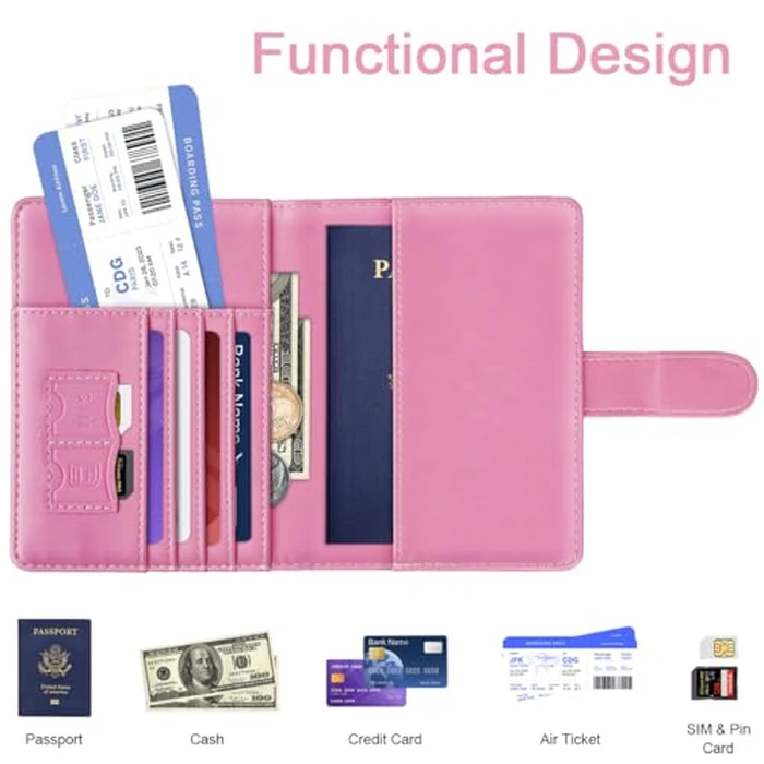 Passport Holder Cover Initail Letter A-Z Travel Wallet Embossed Design RFID Blocking Card Holder Personalized Gift Passport Cover Wallet, Passport Book Holders for Women and Girls, Pink-M by Simikol - Image 2