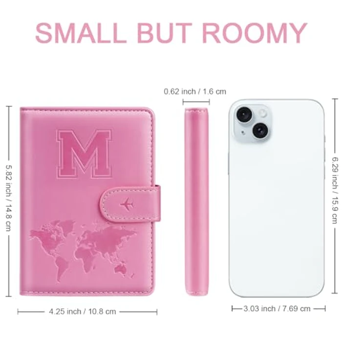 Passport Holder Cover Initail Letter A-Z Travel Wallet Embossed Design RFID Blocking Card Holder Personalized Gift Passport Cover Wallet, Passport Book Holders for Women and Girls, Pink-M by Simikol - Image 6