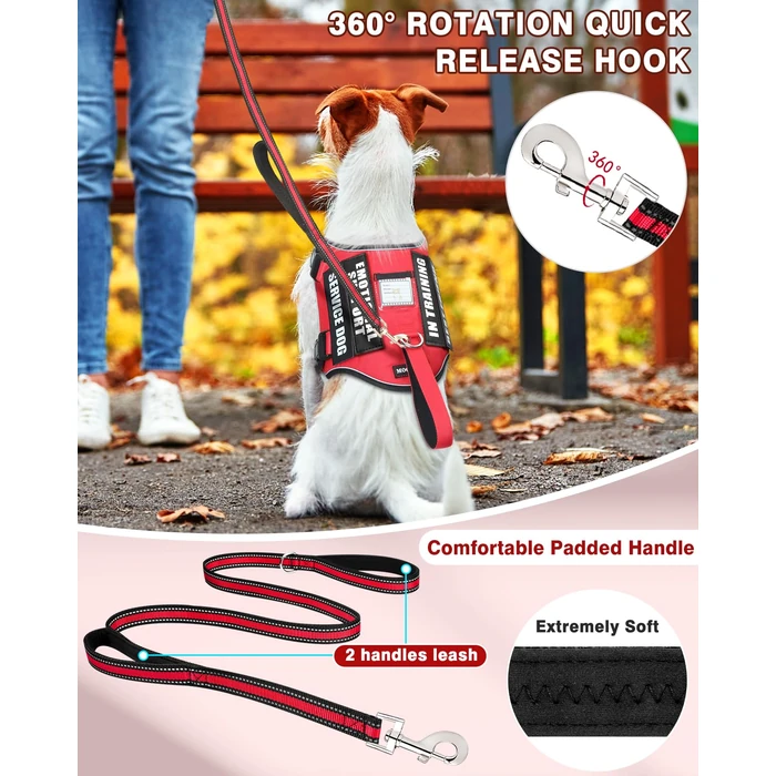 MOOGROU Service Dog Vest Harness and Leash Set+10 Patches for Puppy Small Dogs,Do Not Pet Emotional Support Dog Vest with 2 Soft Padded Handle for Everyday/Training (Red XS) by MOOGROU - Image 2