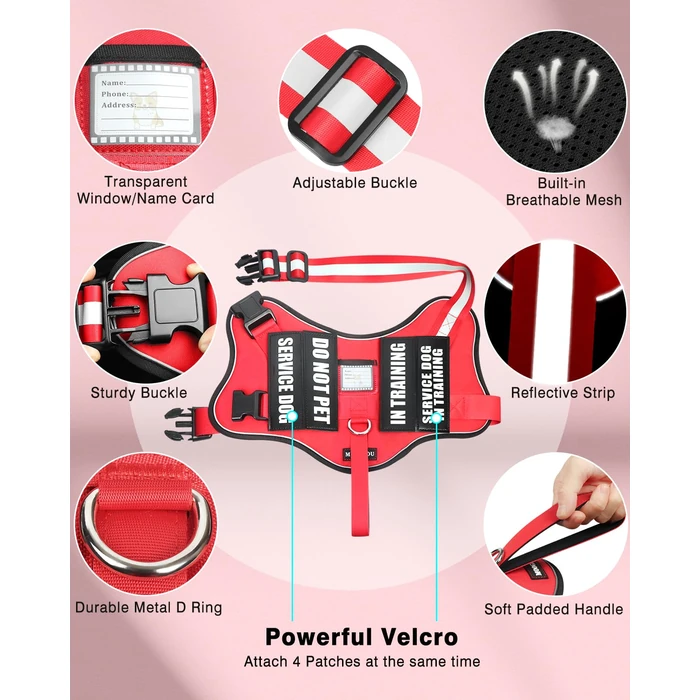 MOOGROU Service Dog Vest Harness and Leash Set+10 Patches for Puppy Small Dogs,Do Not Pet Emotional Support Dog Vest with 2 Soft Padded Handle for Everyday/Training (Red XS) by MOOGROU - Image 3