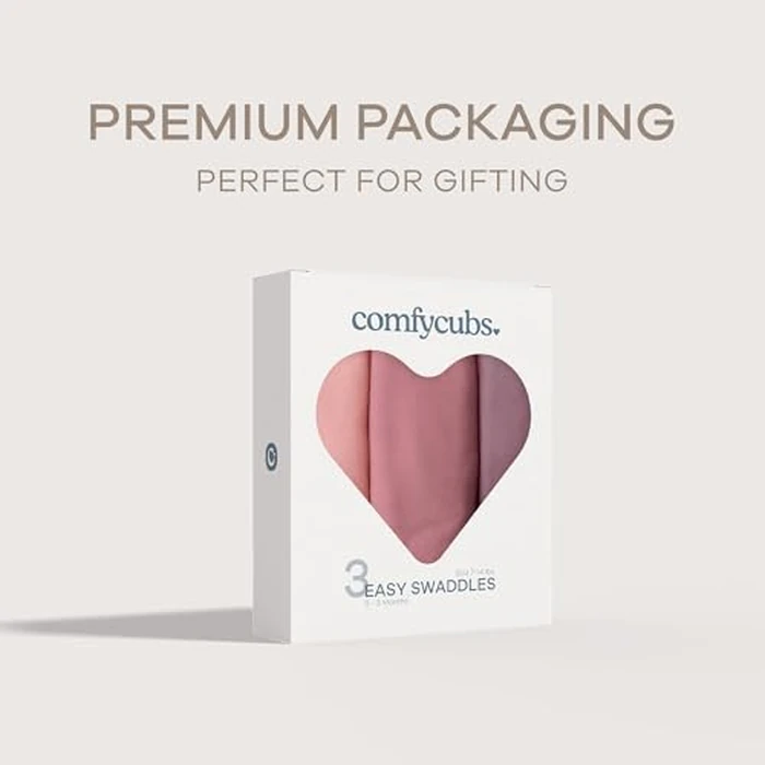 Comfy Cubs Easy Swaddle Blanket, 3 Pack - 100% Cotton Newborn Wrap, Small for 0-3 Months Infants, Breathable and Durable Sleep Sack for Babies - Blush, Mauve & Mulberry by Comfy Cubs - Image 7