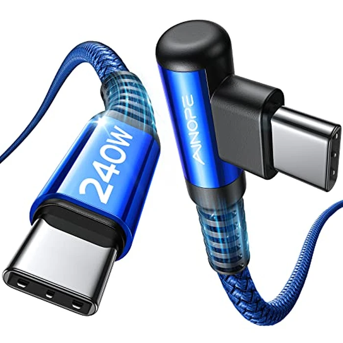 AINOPE 240W High Speed USB C Cable [10ft] USBC to USBC Cable, Right Angle C to C Cable Fast Charging Compatible with iPhone 16 Charger Cord, iPad Pro,MacBook Air 2024 M4,Samsung Galaxy S24, Blue by AINOPE - Used - Very Good condition - US$8.90