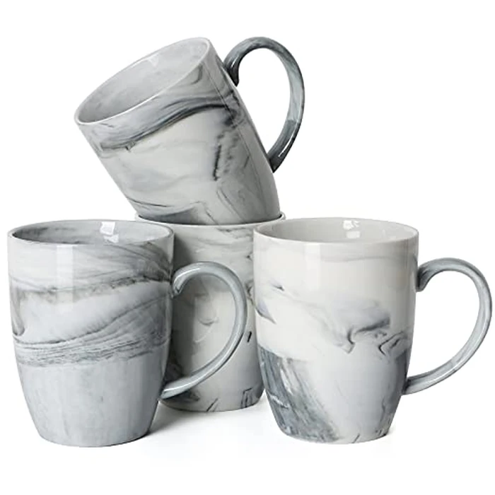 14 OZ Unique Coffee Mugs, Smilatte M067 Novelty Marble Ceramic Cup for Home and Office, Microwave Dishwasher Safe, Set of 4, Gray by Smilatte - Used - Acceptable condition - CA$17.84