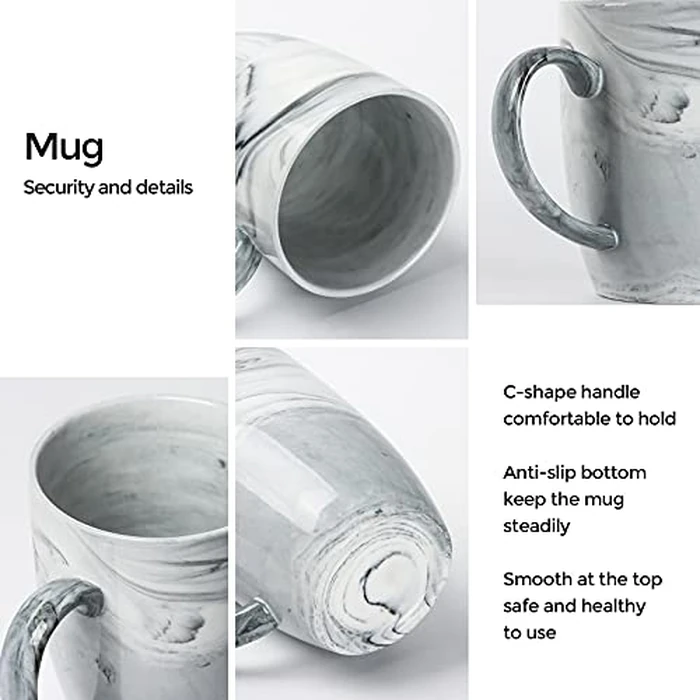 14 OZ Unique Coffee Mugs, Smilatte M067 Novelty Marble Ceramic Cup for Home and Office, Microwave Dishwasher Safe, Set of 4, Gray by Smilatte - Image 6