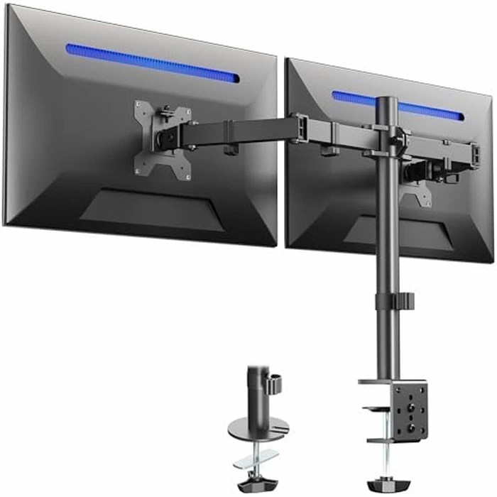 VIVO Dual Monitor Desk Mount, Holds 2 Computer Screens up to 30 inches and 22lbs Each, Heavy Duty Fully Adjustable Steel Stand with C-Clamp and Grommet, Black, STAND-V002 by VIVO - Image 1