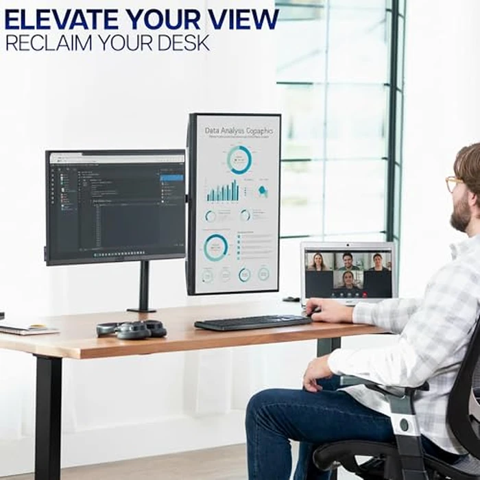 VIVO Dual Monitor Desk Mount, Holds 2 Computer Screens up to 30 inches and 22lbs Each, Heavy Duty Fully Adjustable Steel Stand with C-Clamp and Grommet, Black, STAND-V002 by VIVO - Image 9