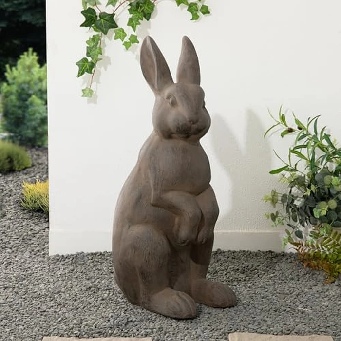 Glitzhome Oversized Garden Rabbit Statue, 28" H Bronze Standing Hare Sculpture, Handmade MGO Bunny Easter Outdoor Decor for Front Door Patio Lawn Yard by Glitzhome - Image 3