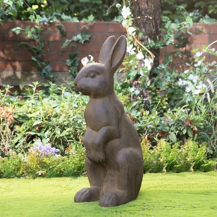 Glitzhome Oversized Garden Rabbit Statue, 28" H Bronze Standing Hare Sculpture, Handmade MGO Bunny Easter Outdoor Decor for Front Door Patio Lawn Yard by Glitzhome - Image 4